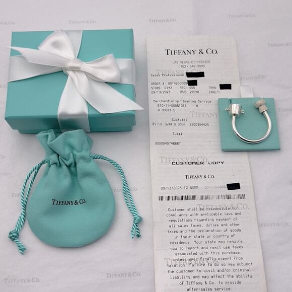 New Tiffany & Co Silver Cork & Ice Bucket Keyring Key Chain Ring W/Pouch & Box - Picture 11 of 11